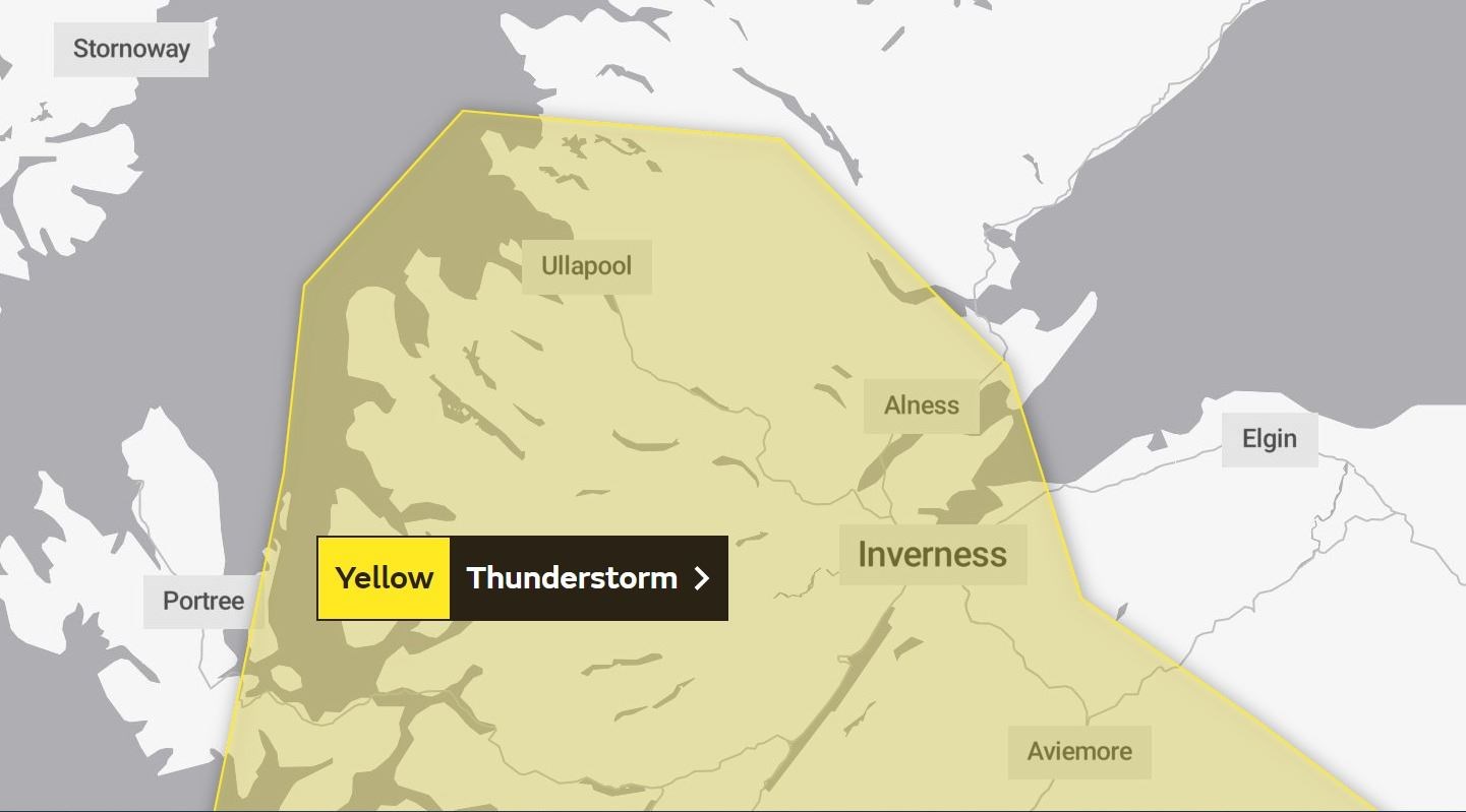 The Met Office has issued a yellow weather warning for parts of the Highlands.