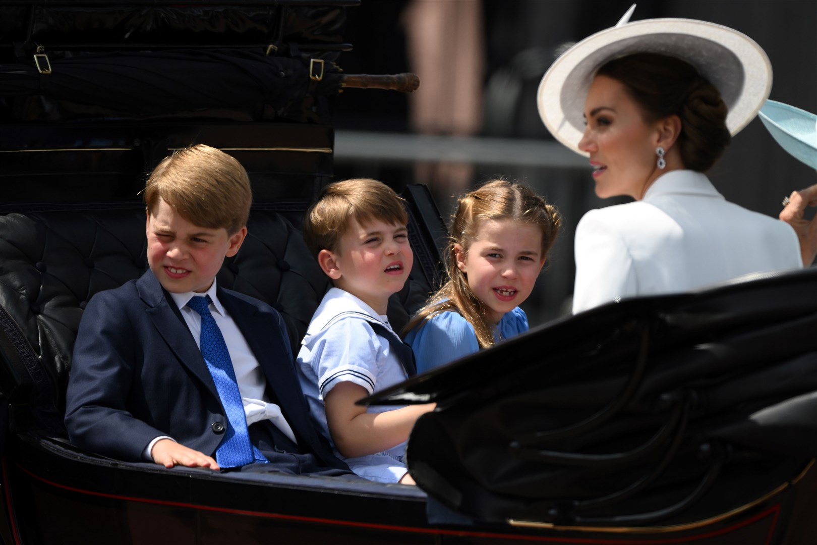 Prince George, Prince Louis, Princess Charlotte and the Duchess of Cambridge during Trooping the Colour (Adrian Dennis/PA)