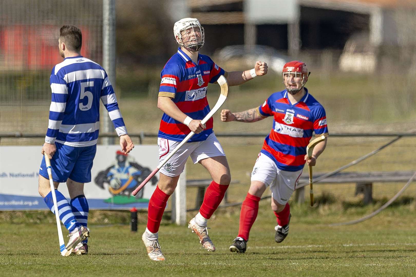 Roddy Young celebrates after scoring for Kingussie in the MOWI Premiership against Newtonmore.