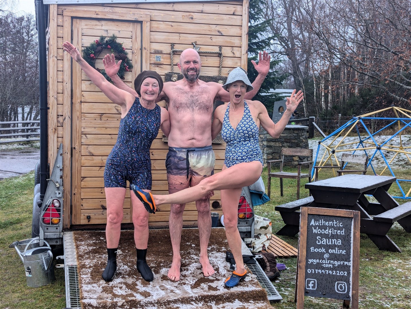 HOT AND COLD: Sandra Robertson, Phil Avery and Linda Olds ready for the sauna.