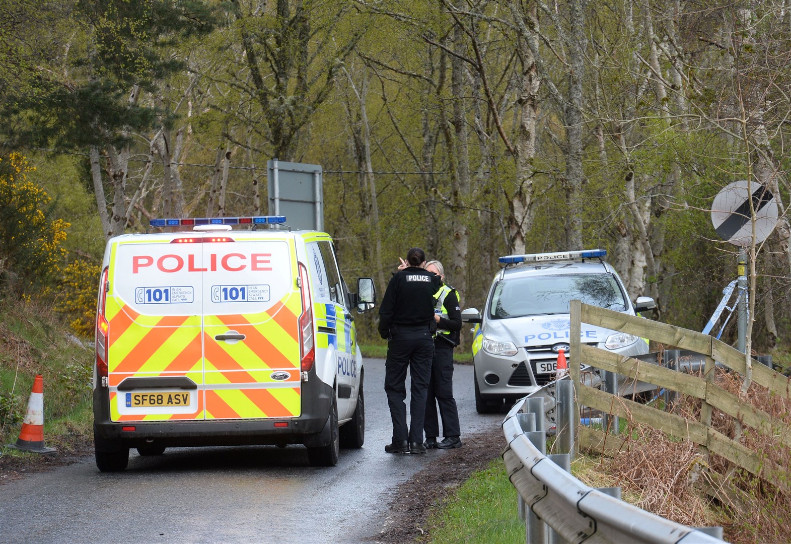 The B862 was closed after fire on property above Dores. Picture: Gary Anthony