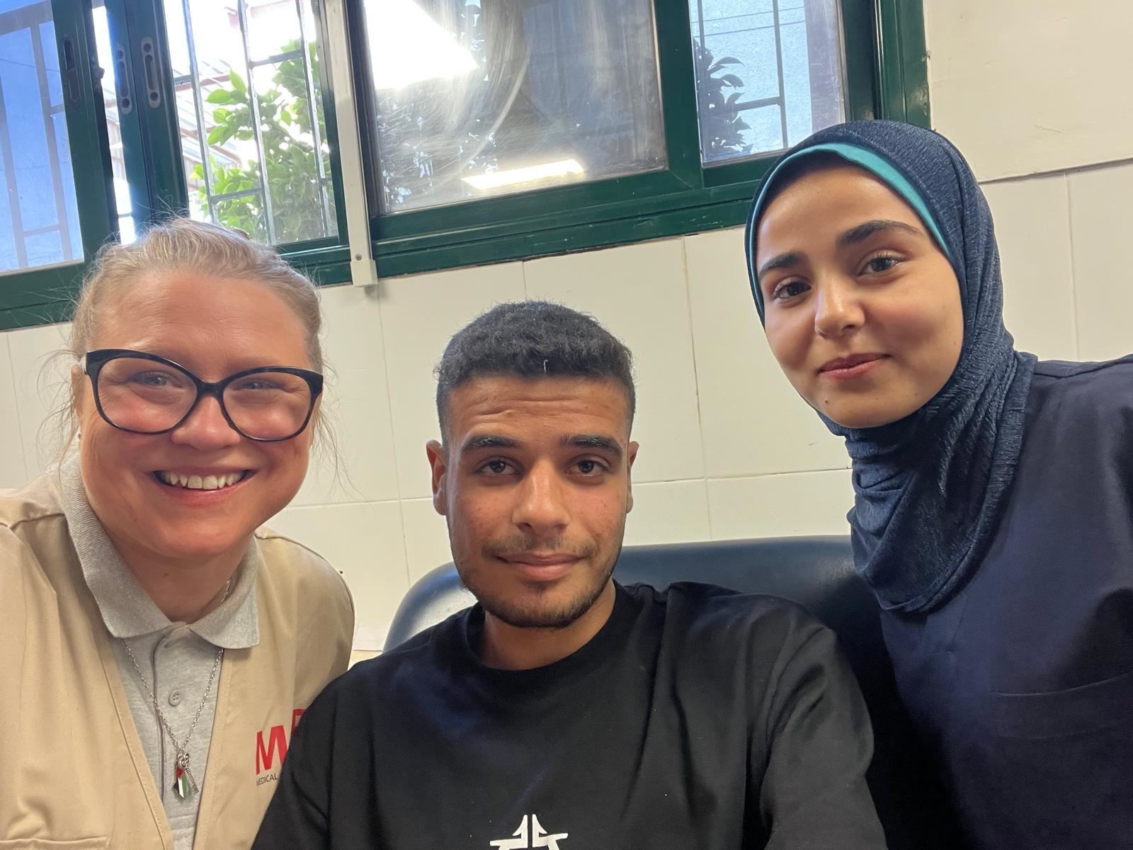 Rachael Moses with staff at Nasser hospital in Gaza (Rachael Moses/PA)