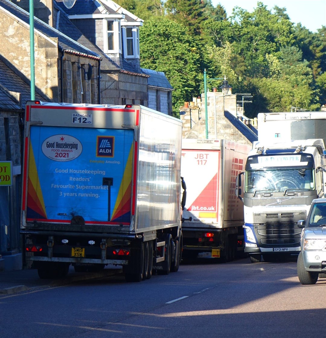 Lorries are finding it especially difficult after being diverted from the A9 into town