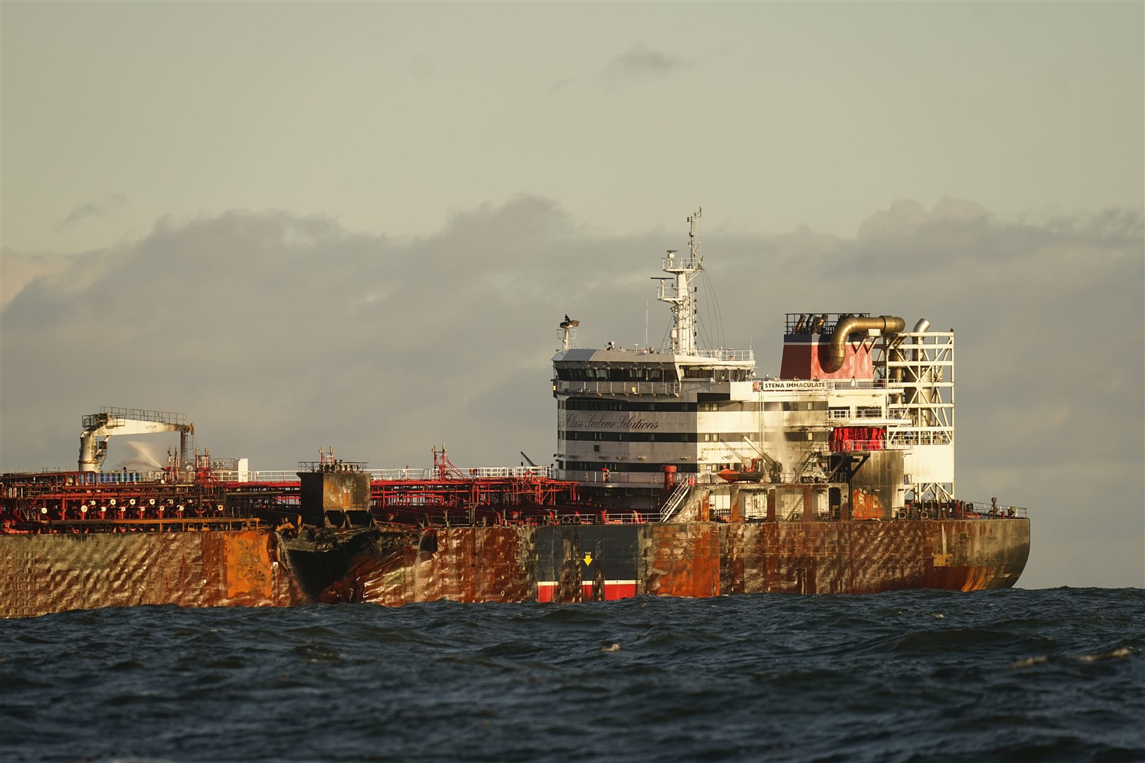 The US oil tanker MV Stena Immaculate following the collision (Danny Lawson/PA)