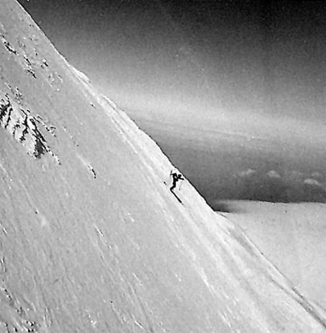 Derek Brightman on the Mont Blanc descent. If it looks steep in the photo it would be nearly twice as steep on the actual slope!