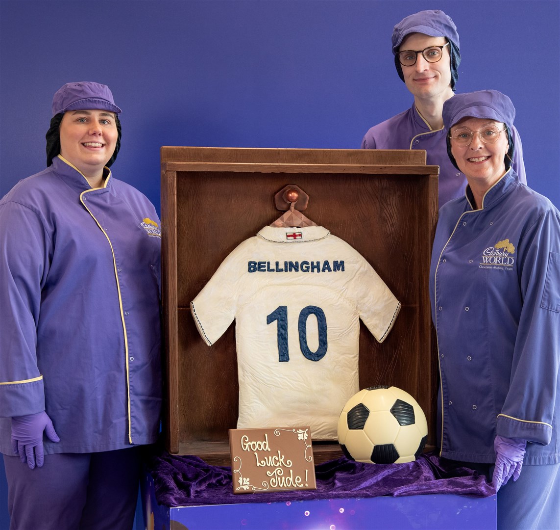 The football shirt took three days to make and weighs 26kg (Cadbury World/PA)