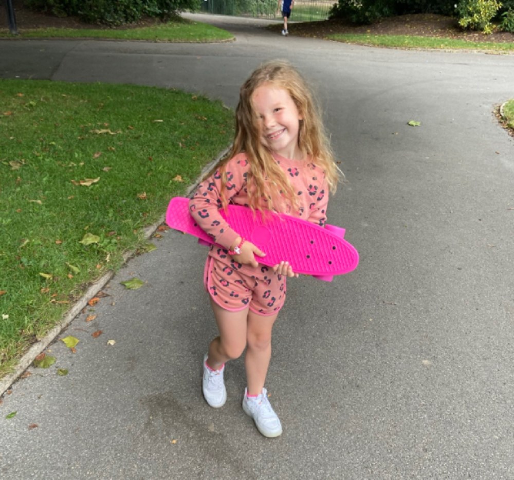 Nancy, five, has found a love of skateboarding (Gerard Maloney)