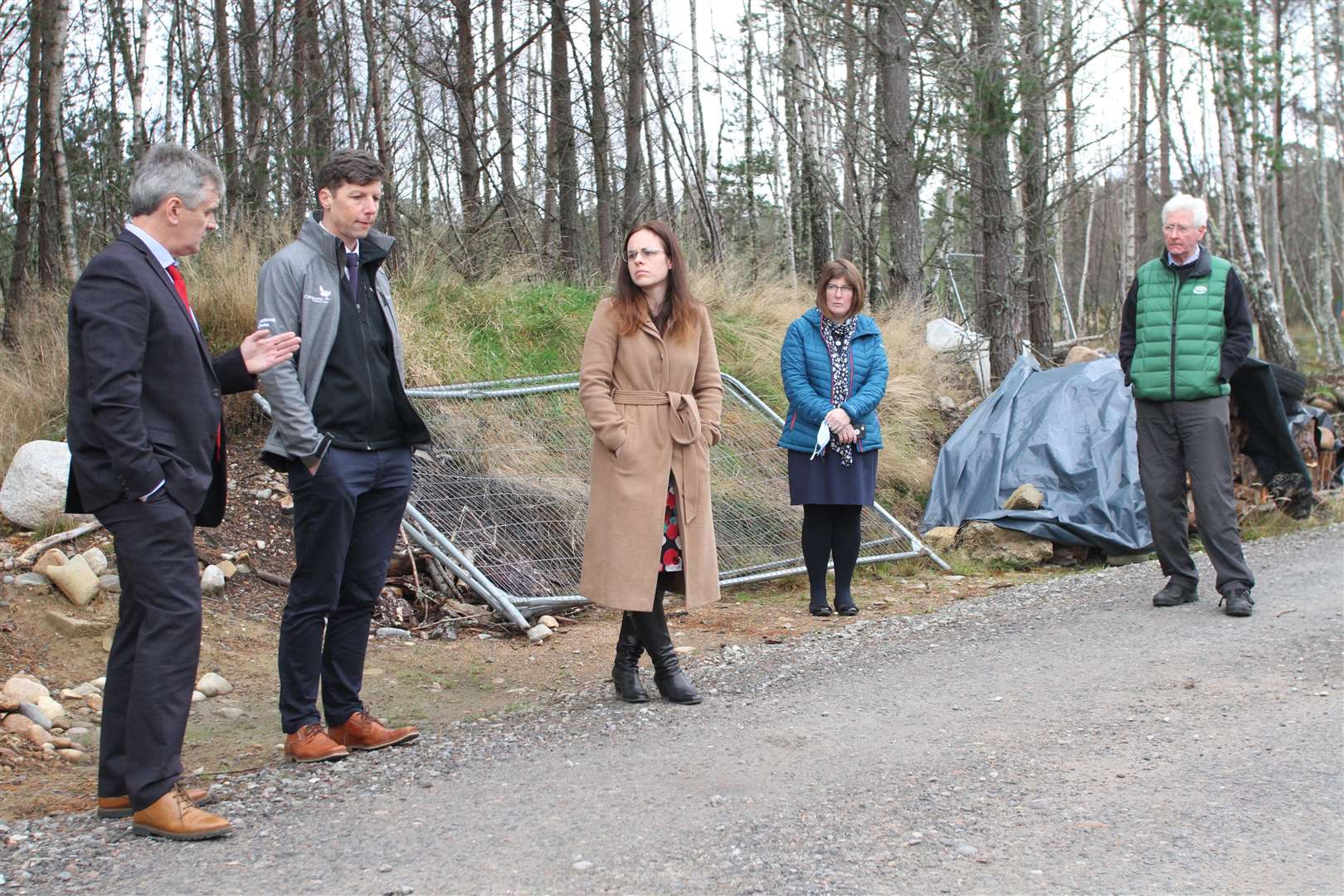 Badenoch MSP Kate Forbes (centre) in discussion at the Old Sawmill housing site at Rothiemurchus after the summit.