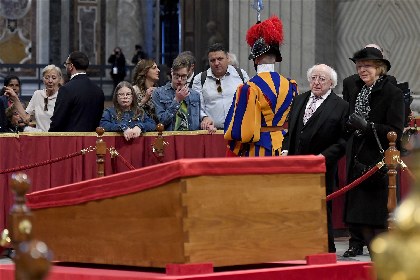 Irish President Michael D Higgins and his wife Sabina paying their respects (President of Ireland’s office/PA)