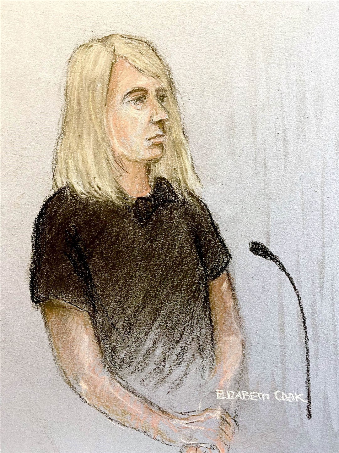 A sketch of Jane Kerr giving evidence in court (Elizabeth Cook/PA)