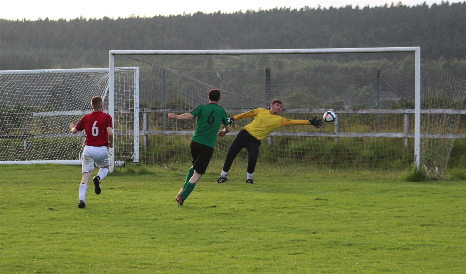 F.C Abernethy's Martin Guckian scores his consolation goal. Picture Genny Guy.
