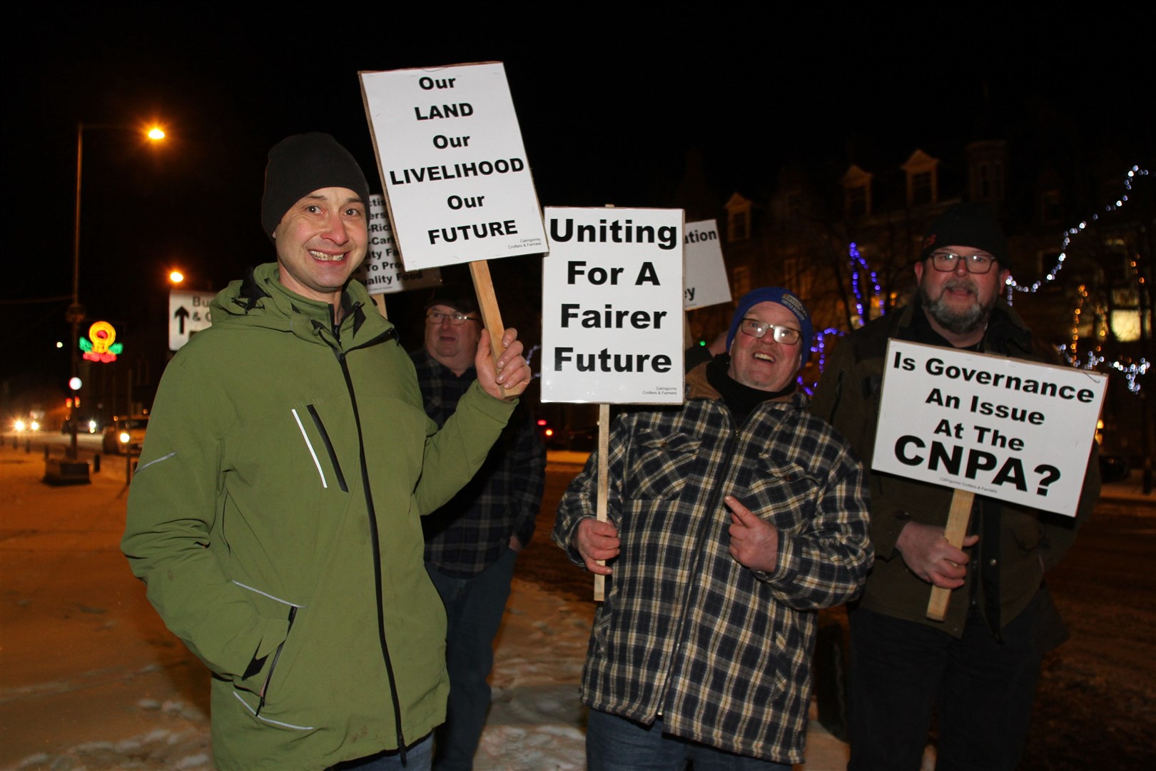 Farmers and crofters protesting recently outside the Cairngorms National Park Authority offices in Grantown.