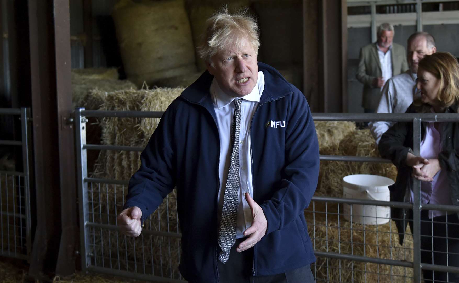 Prime Minister Boris Johnson during a visit to the Moor Farm in Stoney Middleton, north Derbyshire on the local election campaign trail (Rui Vieira/PA)