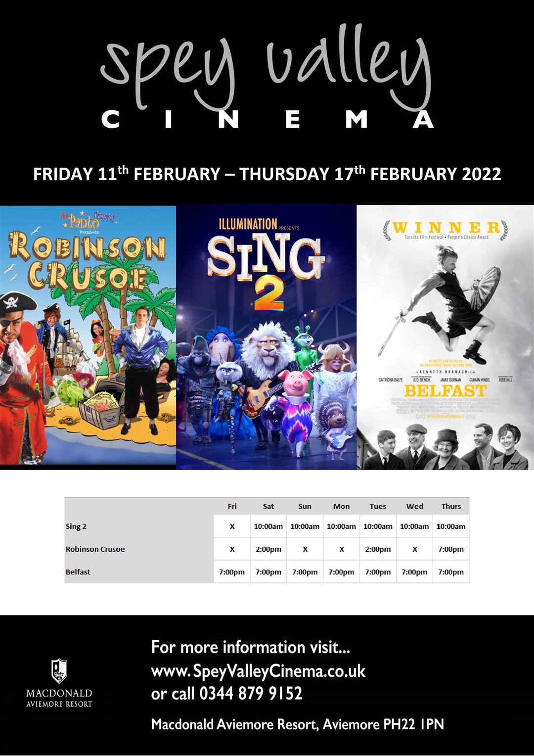The new programme for the Spey Valley Cinema in Aviemore