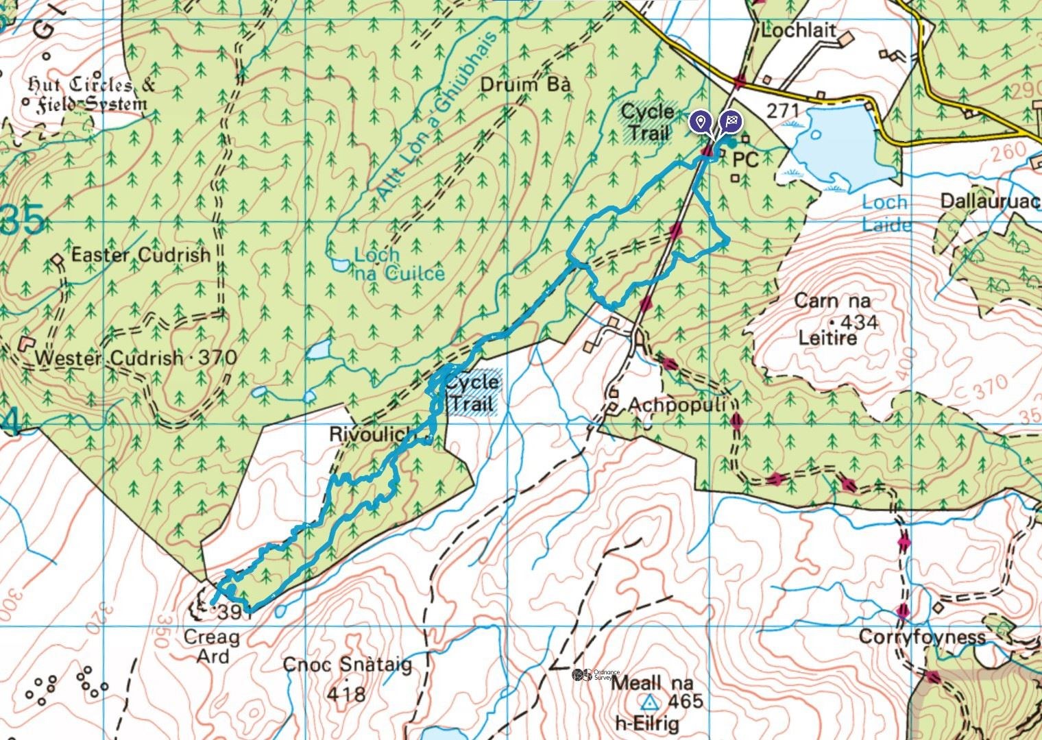 Abriachan Blue route on Kelpies Trails. ©Crown copyright 2025 Ordnance Survey. Media 017/25.