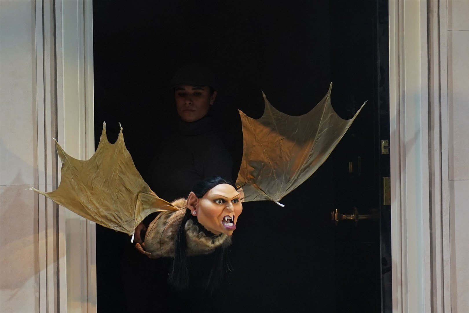Former Home Secretary Priti Patel depicted as a bat-like creature (Birmingham Rep/PA)