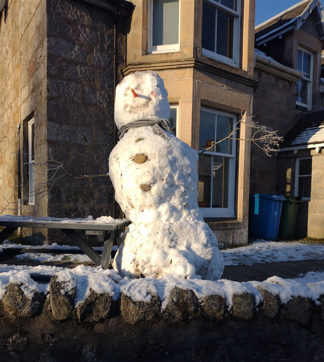 'I am walking on the wall...Children gaze open-mouthed, taken by surprise, nobody down below believes their eyes...' Yes this big man-sized fellah in a high garden caused quite a stir this morning in Boat of Garten!