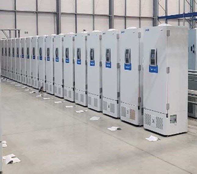 Specialist Covid-19 vaccine freezers in a secure location, awaiting distribution of the vaccines to the NHS (Public Health England)