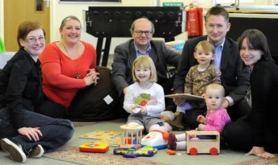 Nicola Robertson and Catriona Brown of HAPIS and Mike Shanks from the Rotary Club with Doug Robertson, Claire Stirling, Isla Robertson (3), Edie Robertson (19 months) and Alena Stirling (13 months).