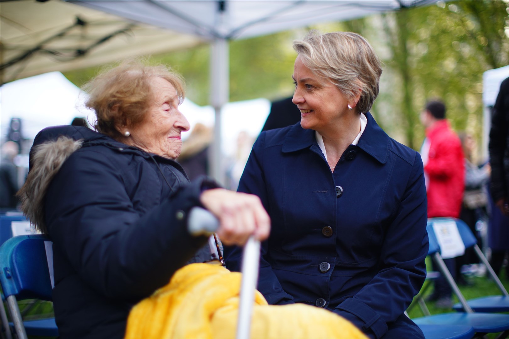 Yvette Cooper met Bergen-Belsen survivor Susan Pollack (right) at the event on Wednesday (James Manning/PA)