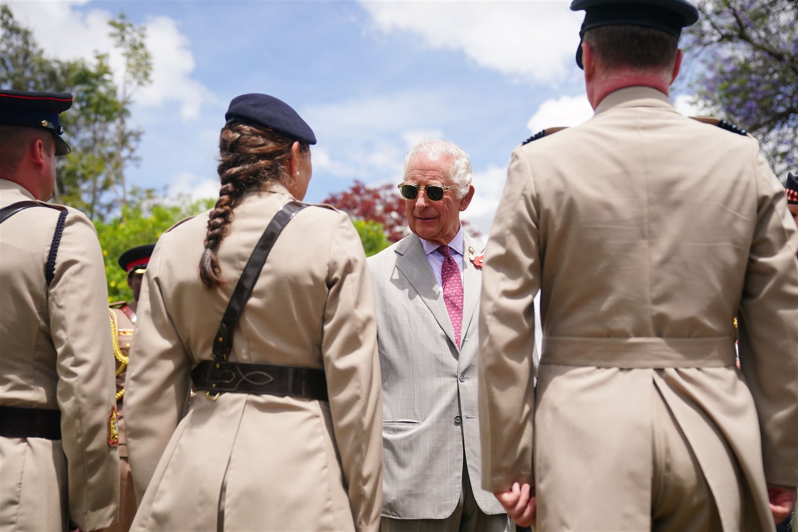 The King meets members of the military during a visit to the Commonwealth War Graves Commission cemetery in Nairobi on day two of a state visit to Kenya (Victoria Jones/PA)