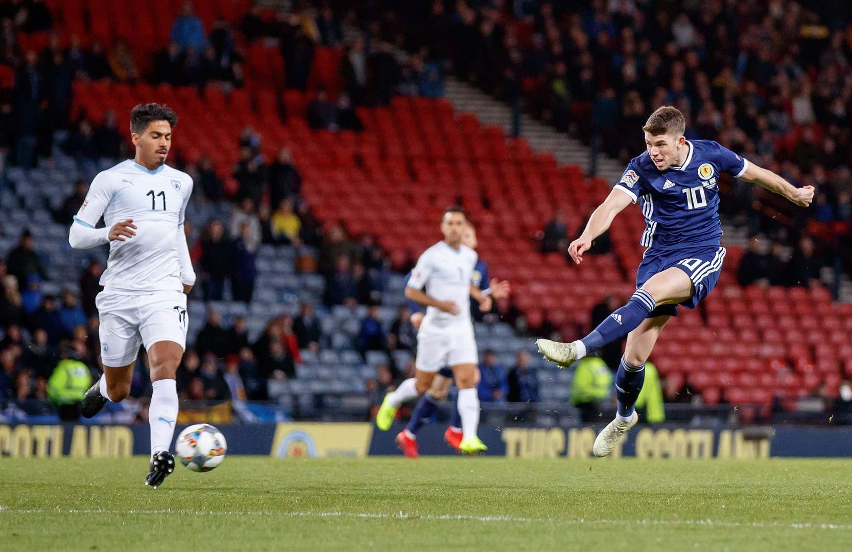 Picture - Ken Macpherson, Inverness. UEFA Nations League Group C League 1. Scotland(3) v Israel(2). 20.11.18. Scotland's Ryan Christie takes a shot on goal.