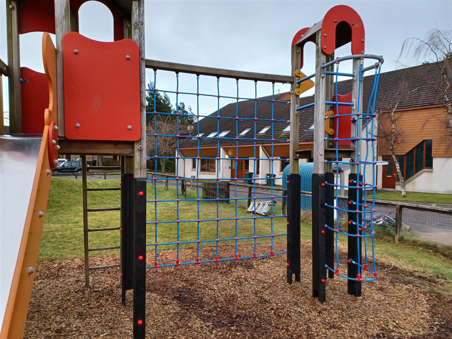 The feet of the multi-item play frame have been replaced at the Morlich Court park.