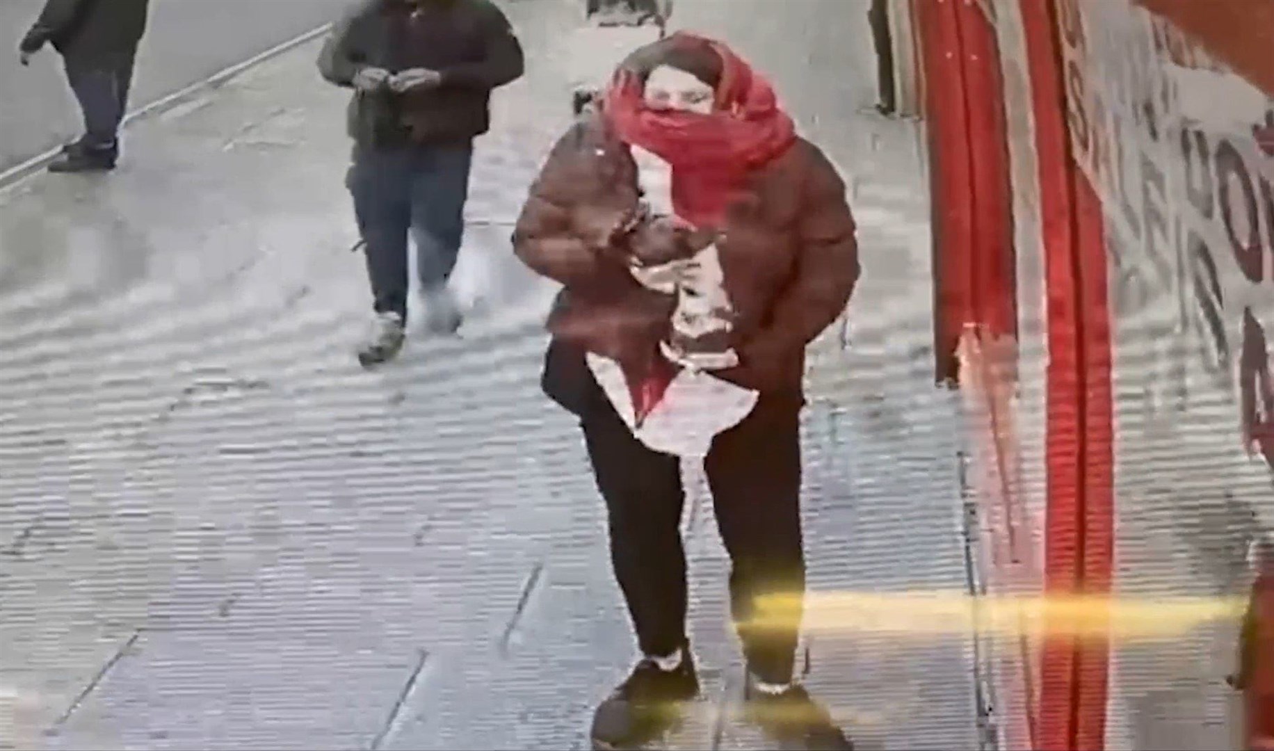 Constance Marten was captured on CCTV holding baby Victoria under her coat in East Ham, London, early in 2023 (Met Police/PA)