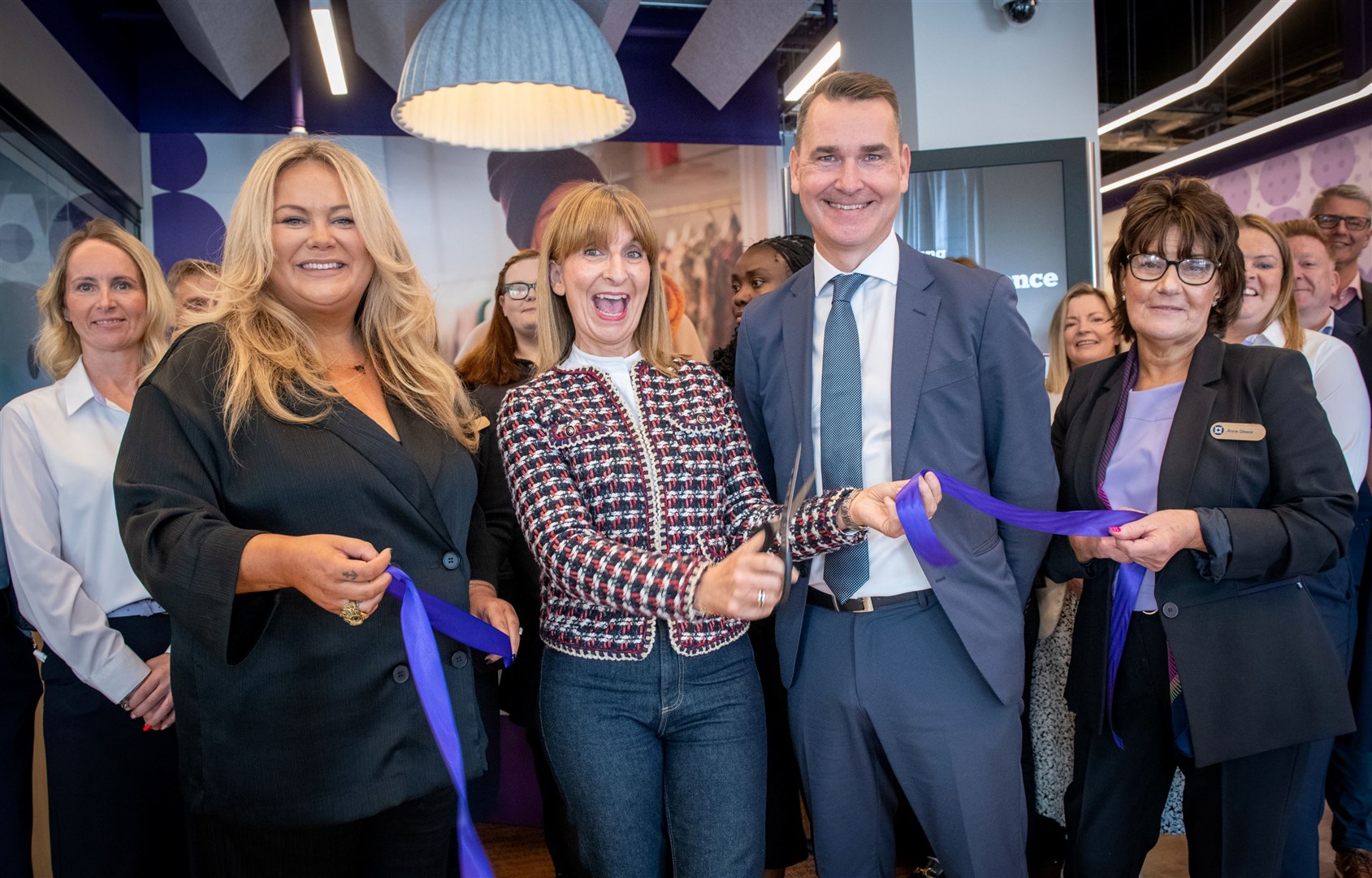 RBS in Falcon Square, Inverness official opening. Fiona Easton (RBS), Jackie Malloy, Partnerships Manager, CHAS, Jimmy Robertson, Head of Branch Network and Anne Dewar (RBS). Picture: Callum Mackay.