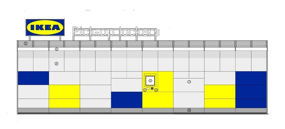 An artist's impression of how the new pick-up lockers would look. Bollards would also be located around them and space would also be created for customers to drive up and load their purchases. Picture: Ikea.