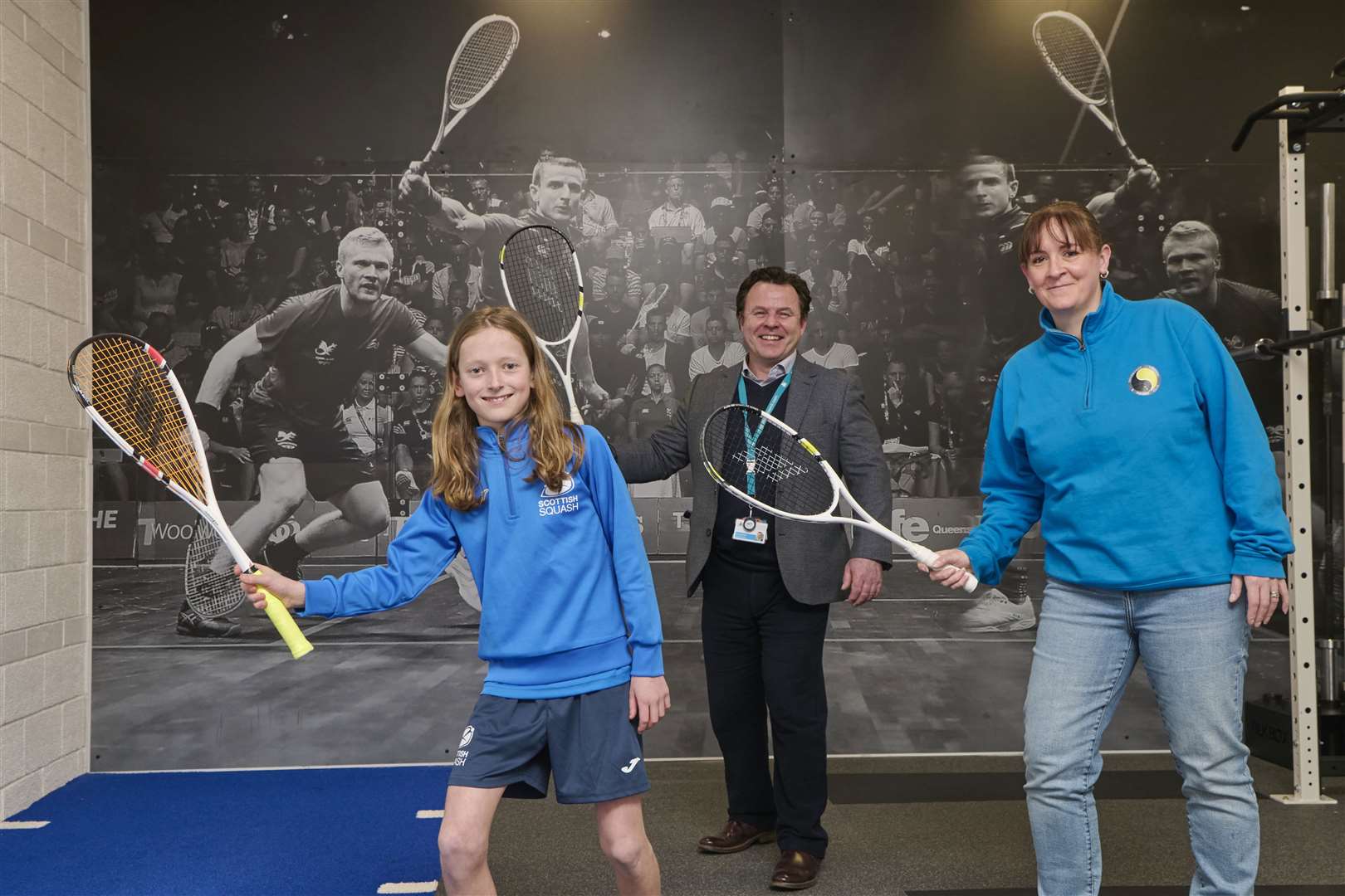 From left: junior squash player Zac Paton, Steve Walsh the chief executive of High Life Highland and Ailsa Polworth, manager of Inverness Tennis and Squash Club.