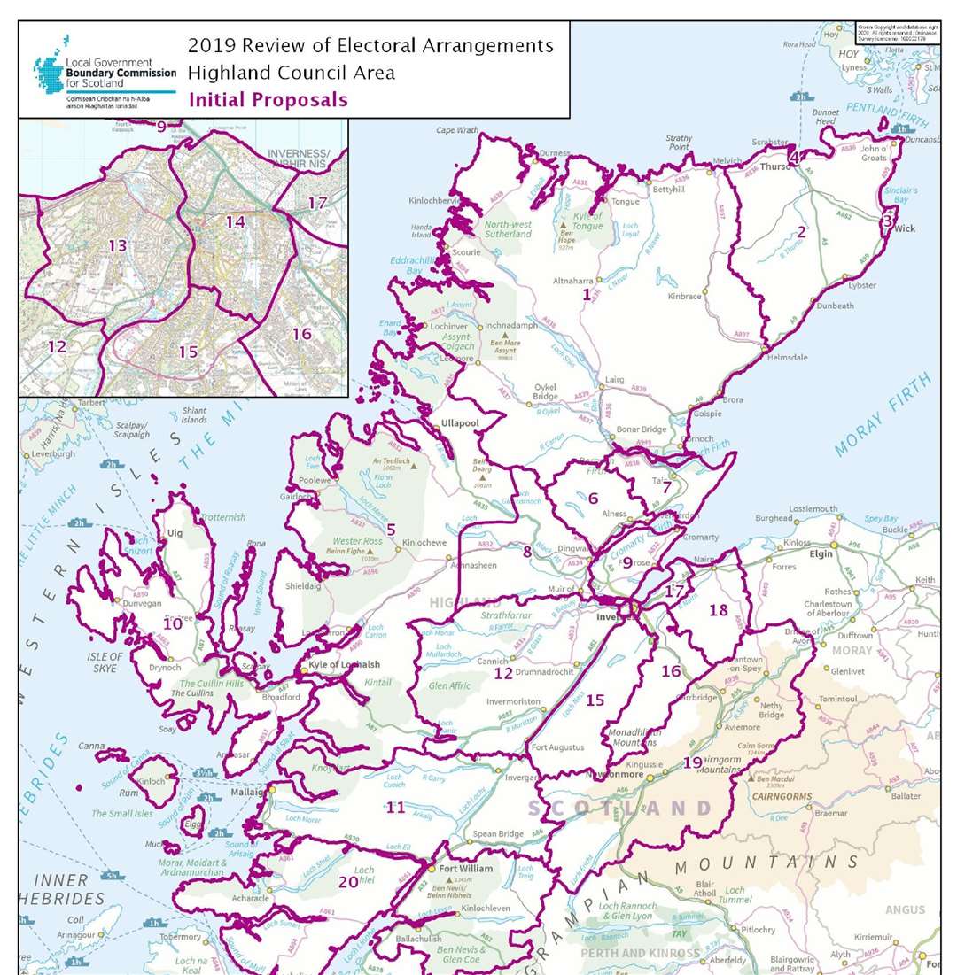 Boundary Commission proposals to redraw the ward maps of Highland Council.