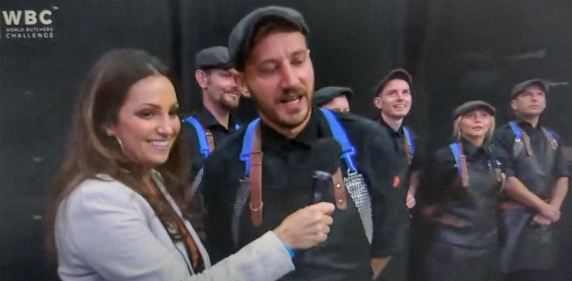 Barry (far right) during the live streaming of the event from the US as Jess Pryles chats with captain Simon Taylor