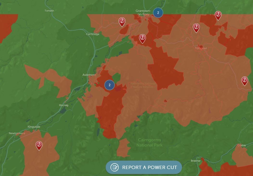 The current outages in the Badenoch and Strathspey area caused by Storm Gerrit.