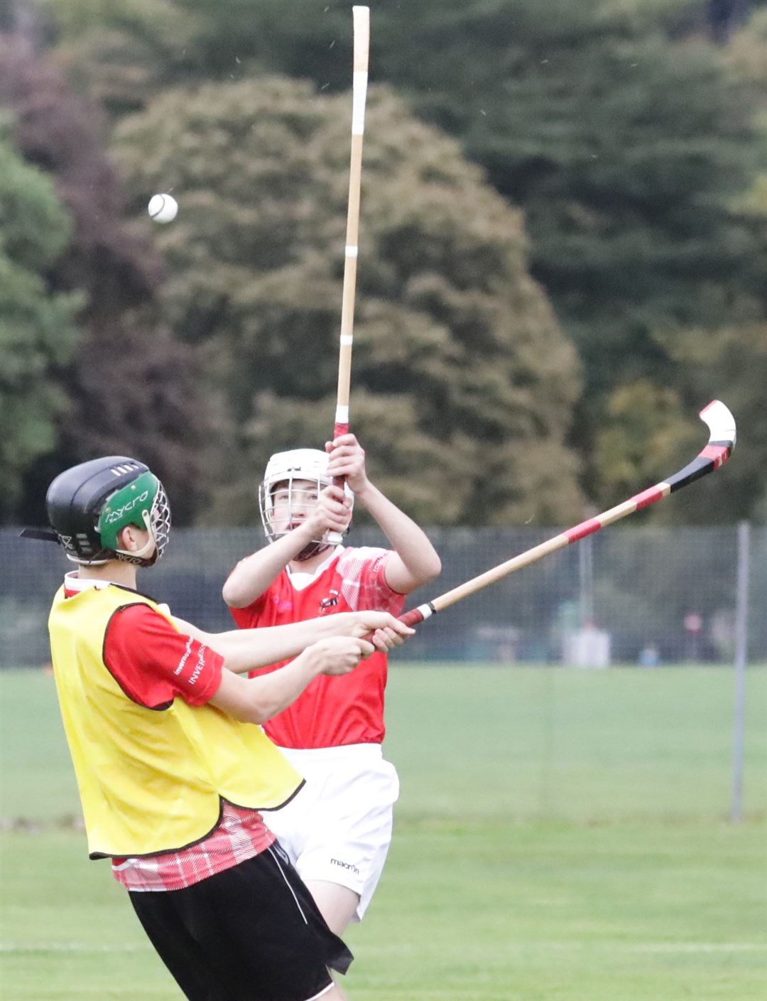 Gaelic Medium shinty Coaching Session taking place prior to the men and women's Mod Shinty Cup matches at Bught Park Inverness at The Royal National Mòd 2021 in Inverness, Scotland