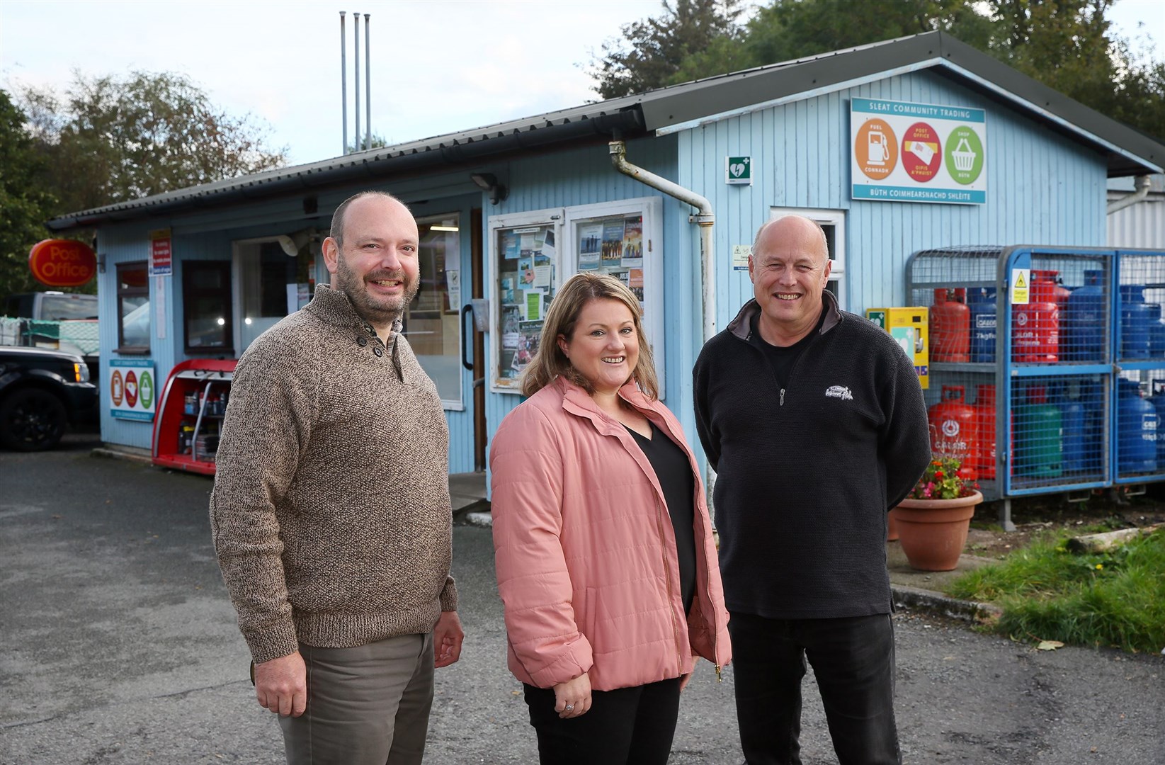From left, Mike Shucksmith of Sleat Community Trust, Morven Smith, Head of SSE Renewables’ Community Investment and Martin MacGillivray of Sleat Community Trust