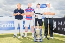Callum Macaulay, Craig Dawson, Drew Howie and Chris Doak after making the Quarter Final Draw for the Scottish Hydro Camanachd Cup
