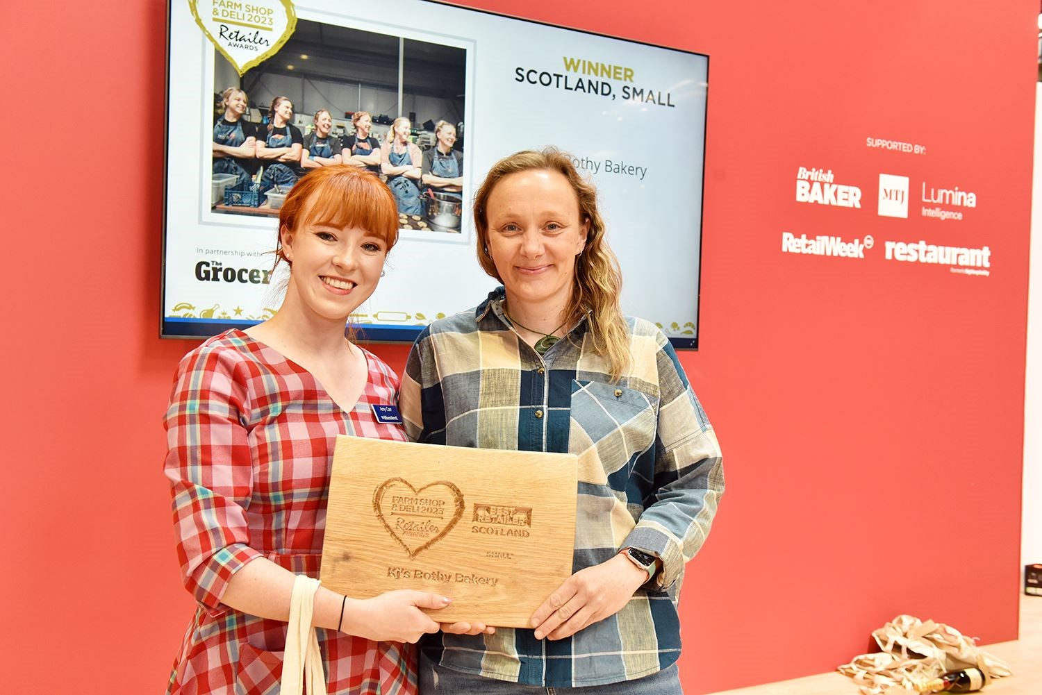 SWEET SUCCESS: Baker Kirsten Gilmour (right) receives her team’s well-earned award from Amy Carr at this year’s Farm Shop and Deli Retail awards in Birmingham’s National Exhibition Centre. “It was amazing meeting so many incredible Scottish producers,” she said. “We really do have so many kickass ingredients and artisan producers in our amazing country!”