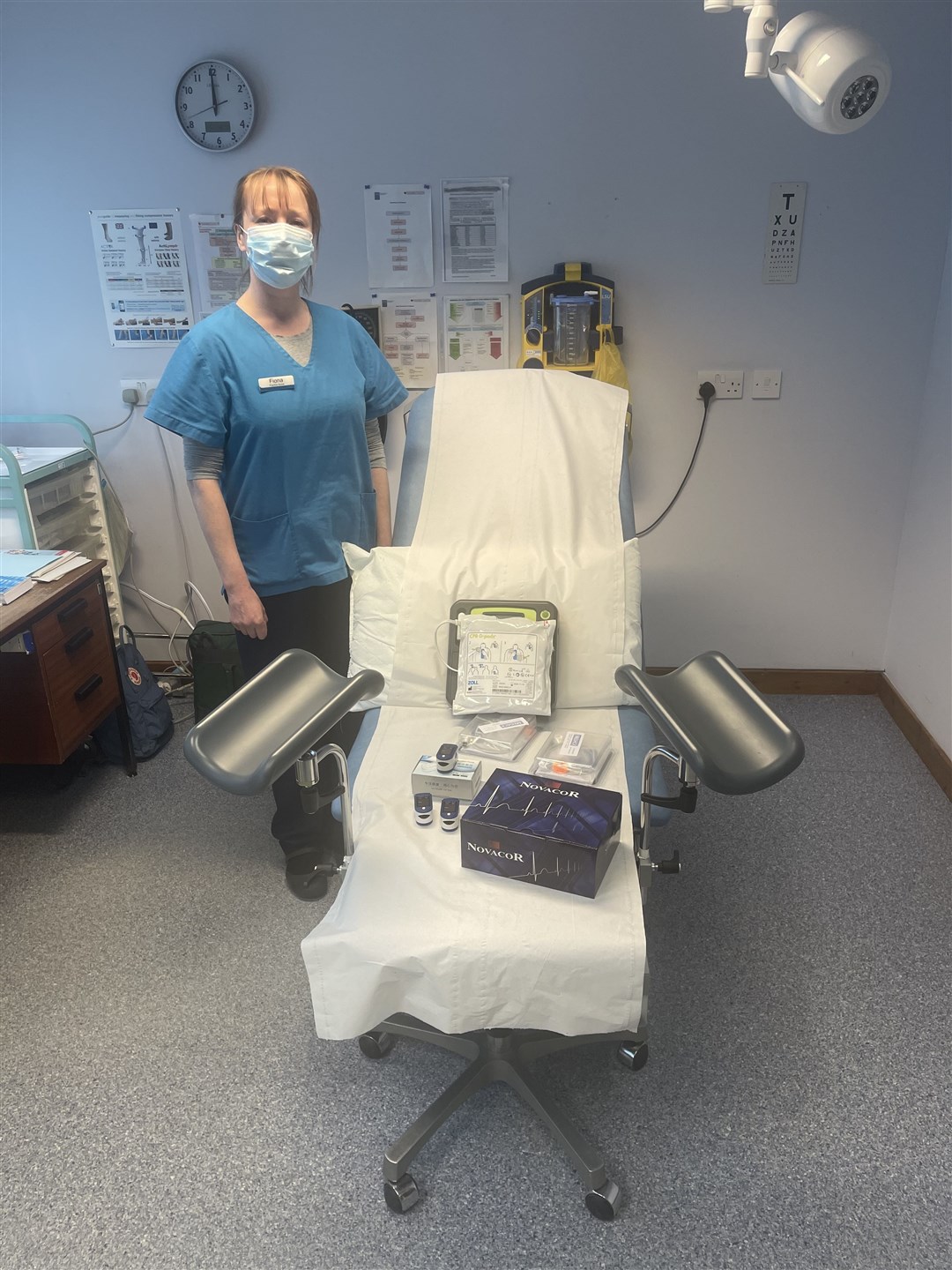 Practice nurse Fiona Bryan with the new examination couch at Kingussie's health centre.