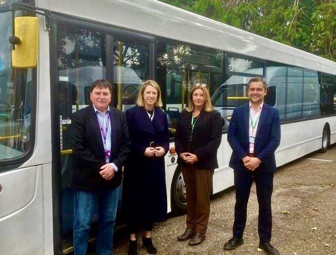 Councillor Ken Gowans (left) took the opportunity yesterday when the Transport Minister Jenny Gilruth (second left) was in Inverness to show her the new buses and explain about the pilot project the council is starting in January.