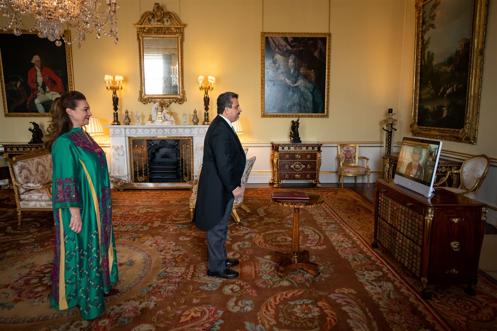 The Queen receives the Ambassador of Jordan Manar Dabbas by video link (Aaron Chown/PA)