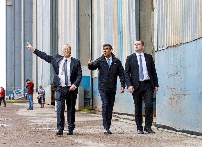 Prime Minister Rishi Sunak and Douglas Ross MP visit the Port of Nigg, with Roy MacGregor. Picture by Edward Massey / CCHQ