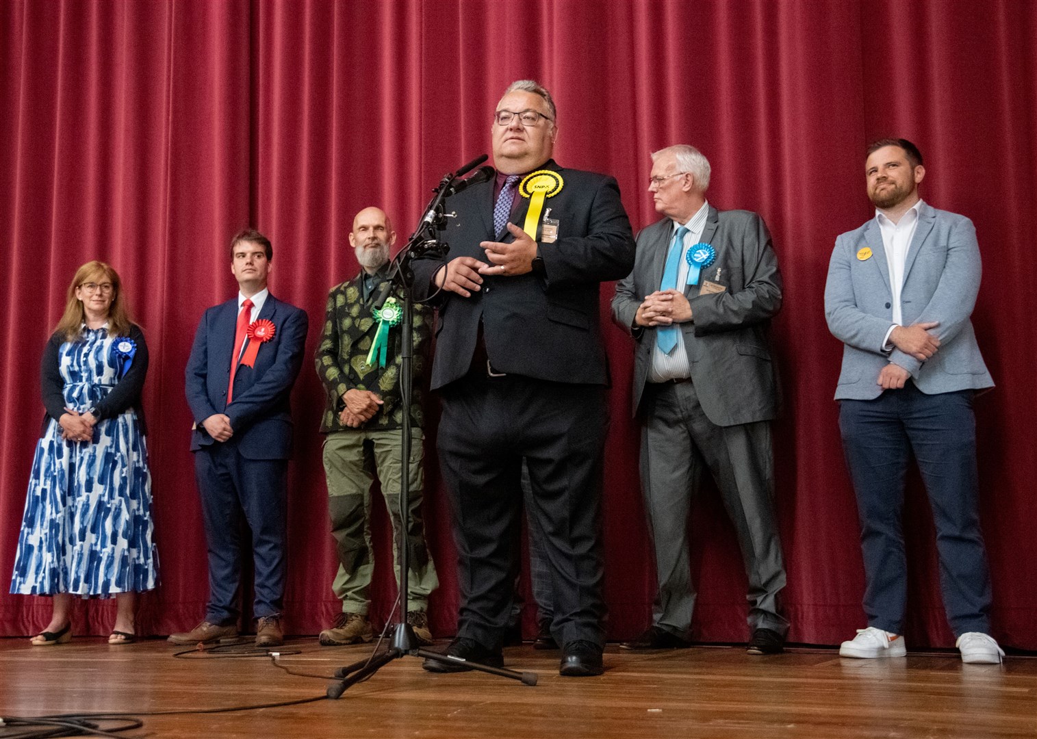 SNP Graham Leadbitter wins.Moray West, Nairn and Strathspey Election Count at Elgin Town Hall. Picture: Daniel Forsyth.