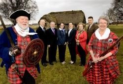 Pictured at the launch are (from left) George Baxter, of sponsors SSE; HITA director Ken Macaulay; Karen Yates, from Culloden Battlefield; Charlotte Davies; HITA director Elizabeth Mackintosh; and HITA chairman Craig Ewan; with battlefield volunteers Char