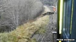 The landslide pictured from the train