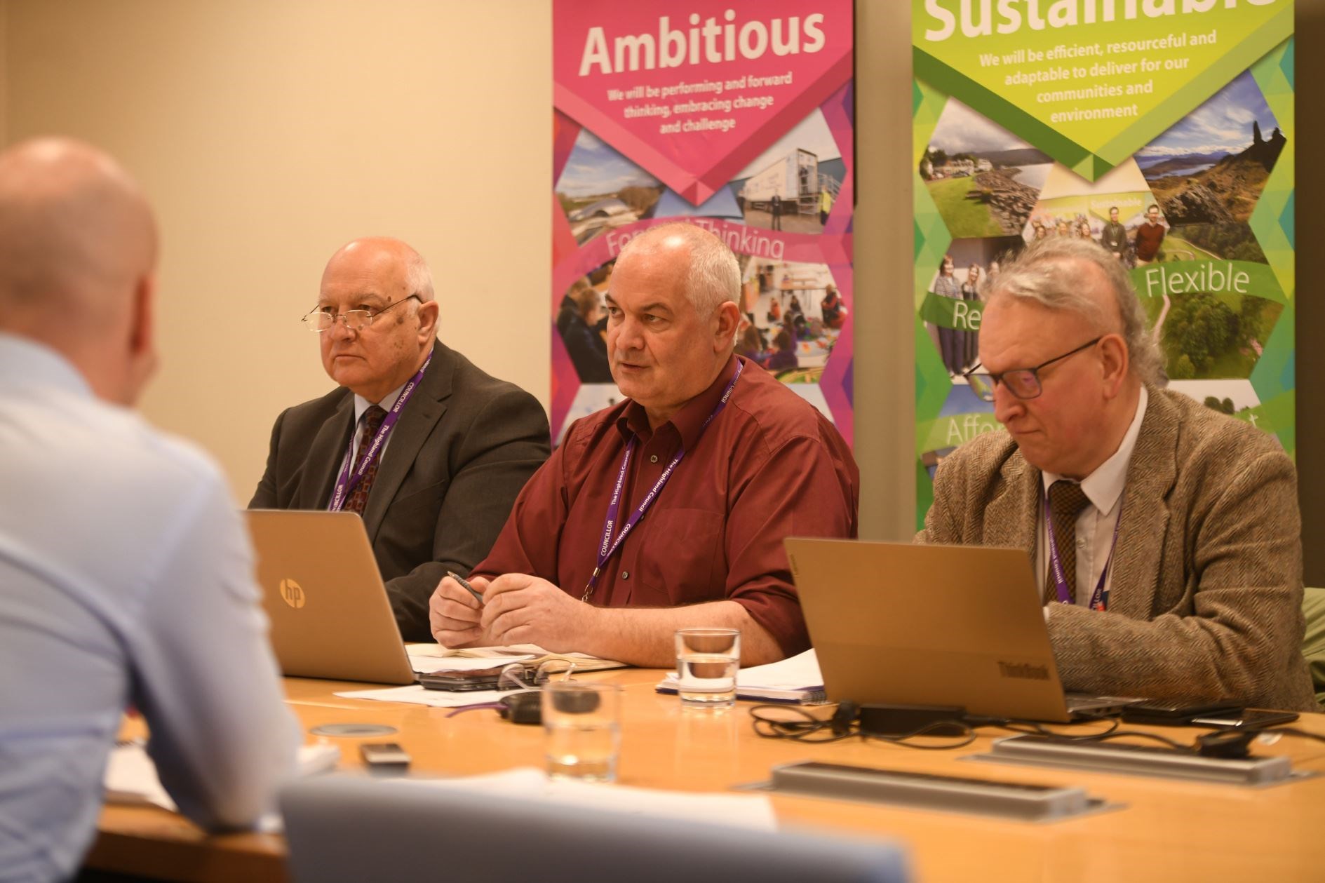Councillors Bill Lobban, Raymond Bremner and Derek Louden during a council budget briefing. Picture: James Mackenzie