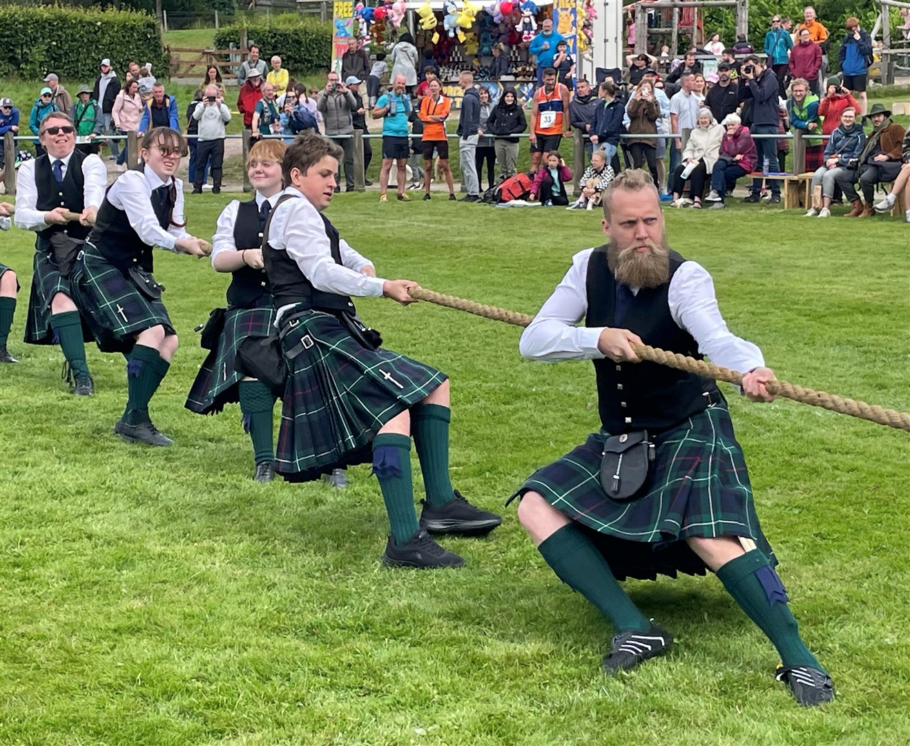 The Forres Pipe Band in action in the tug o' war.