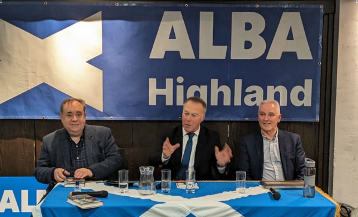 Alex Salmond, Jimmy Duncan and Karl Rosie at last night's meeting at The Chieftain Hotel in Inverness.