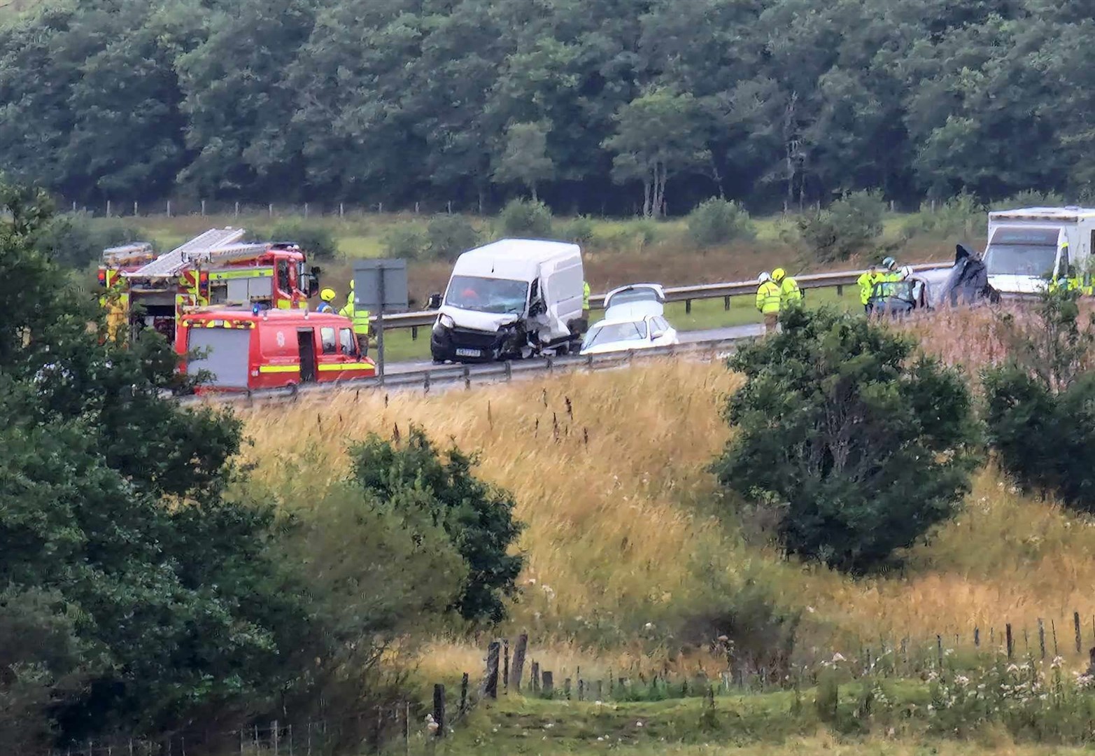 The scene of the accident yesterday by the A9 Spey Bridge by Kingussie.