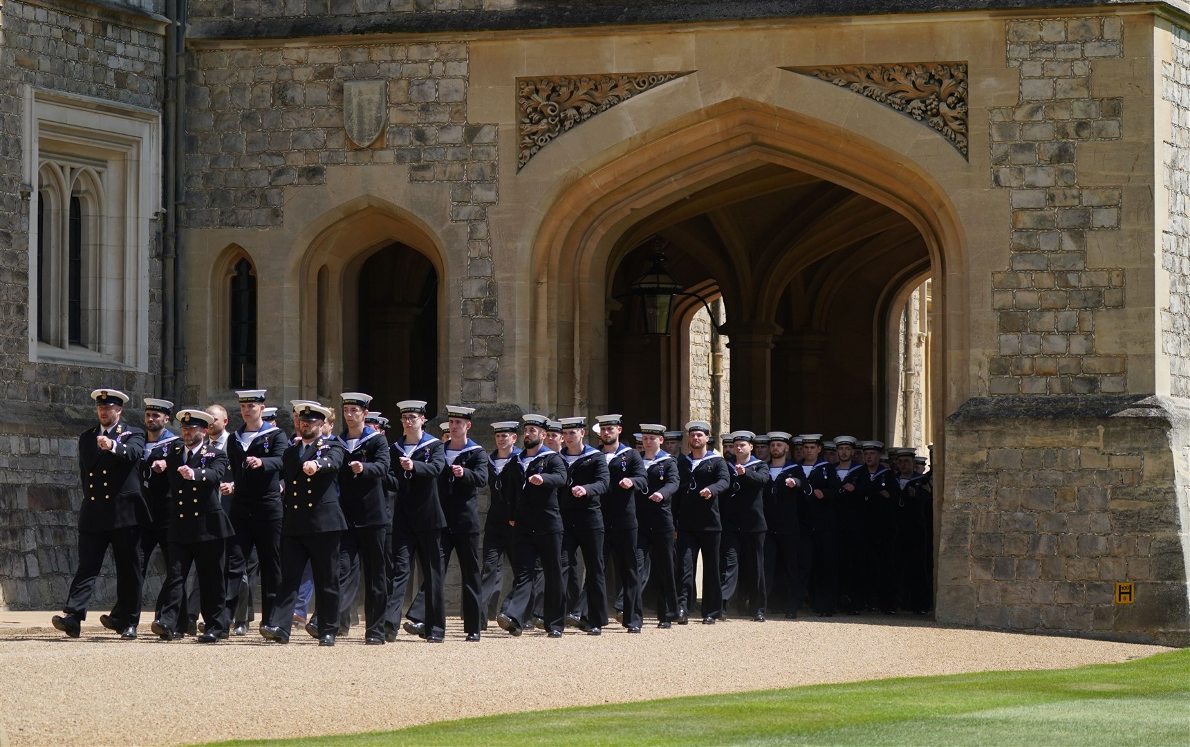 Royal Navy personnel enter the Quadrangle at Windsor Castle (Yui Mok/PA)